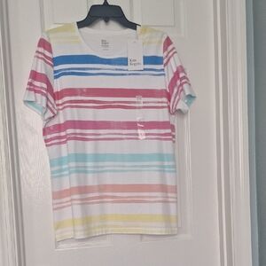 Kim Rogers Pink and Blue Short Sleeve Tee. NWT. Size L